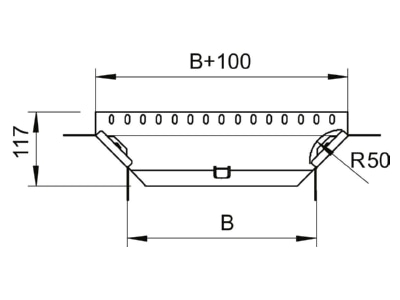 Dimensional drawing 1 OBO RAA 620 FS Add on tee for cable tray  solid wall 
