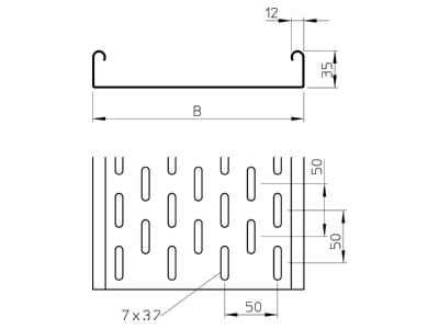 Mazeichnung 2 OBO MKS 330 FS Kabelrinne 35x300mm