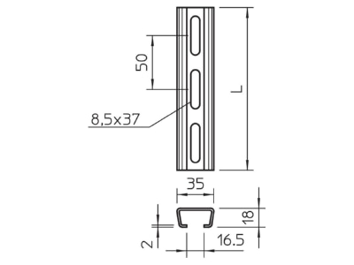Dimensional drawing 1 OBO AMS3518P2000FS C profile 2000x35x18mm
