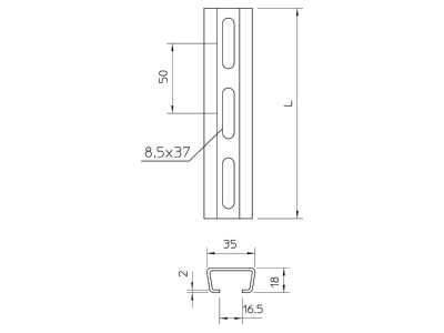 Dimensional drawing 2 OBO AMS3518P2000FS C profile 2000x35x18mm