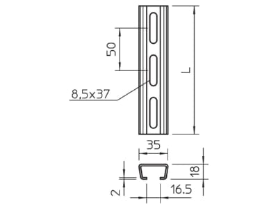 Mazeichnung 1 OBO AMS3518P2000FS Profilschiene Langl 37x38 5mm