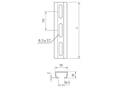 Mazeichnung 2 OBO AMS3518P2000FS Profilschiene Langl 37x38 5mm