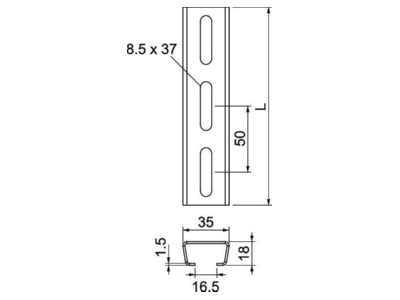 Mazeichnung 2 OBO AML3518P2000FT Profilschiene Langl 35x18mm