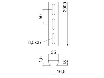 Mazeichnung 3 OBO AML3518P2000FT Profilschiene Langl 35x18mm