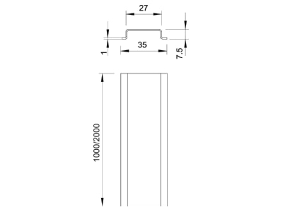 Dimensional drawing 2 OBO 2069 2M FS Mounting rail 2000mm Steel
