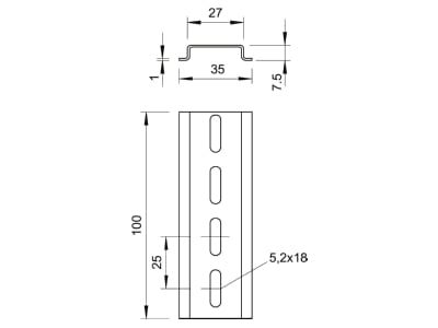 Mazeichnung 1 OBO 2069 2M GTPL Hutschiene gelocht