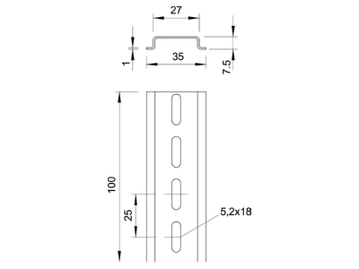 Mazeichnung 2 OBO 2069 2M GTPL Hutschiene gelocht