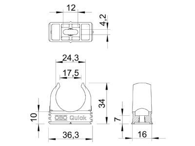 Mazeichnung 3 OBO 2955 M25 Quick Klemmschelle lgr