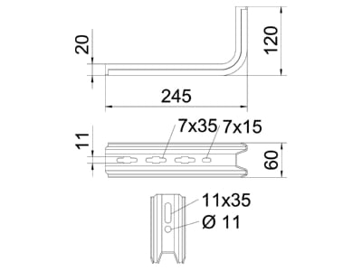 Mazeichnung 2 OBO TPSA 245 FS TP Stiel Ausleger 245mm