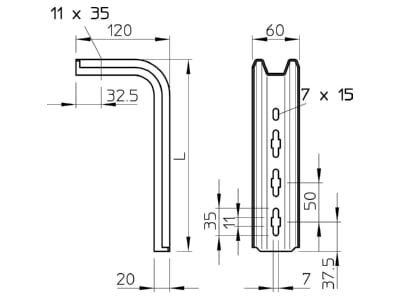 Mazeichnung 1 OBO TPS 645 FS TP Stiel 645mm