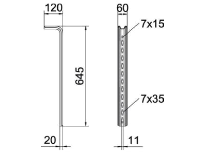 Mazeichnung 2 OBO TPS 645 FS TP Stiel 645mm