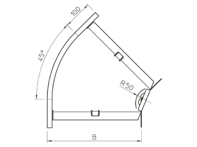 Dimensional drawing 1 OBO RB 45 610 FS Bend for cable tray  solid wall 
