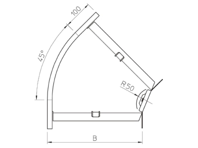 Dimensional drawing 2 OBO RB 45 610 FS Bend for cable tray  solid wall 