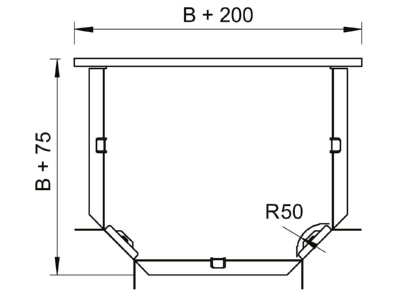 Dimensional drawing 1 OBO RT 620 FS Tee for cable tray  solid wall  200x60mm
