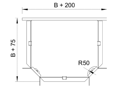 Dimensional drawing 2 OBO RT 620 FS Tee for cable tray  solid wall  200x60mm