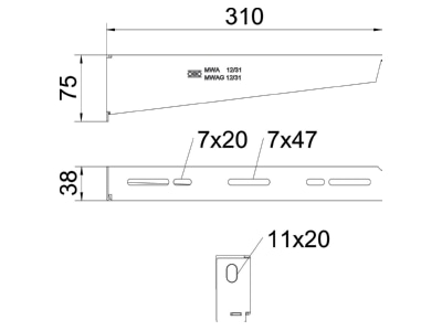 Mazeichnung 2 OBO MWA 12 31S FS Wandausleger 310mm