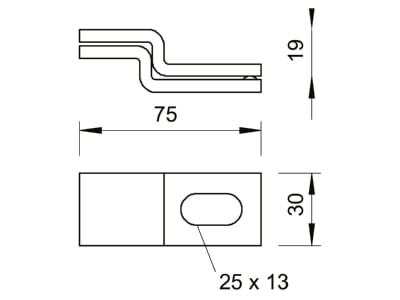 Dimensional drawing 1 OBO WB 30 75 FT Mounting material for cable tray
