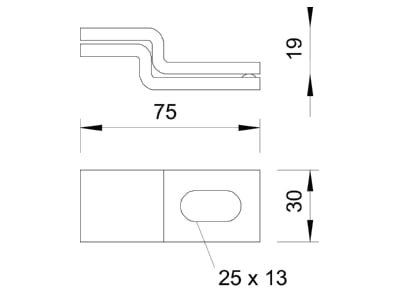 Dimensional drawing 3 OBO WB 30 75 FT Mounting material for cable tray