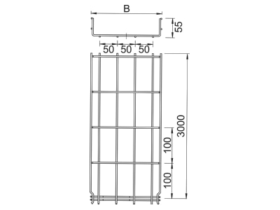Mazeichnung 1 OBO GRM 55 100 FT Gitterkabelrinne 55x100x3000mm