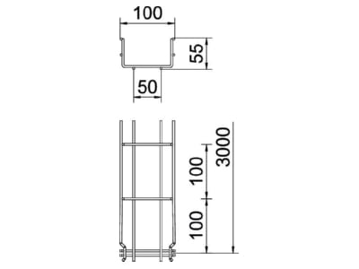 Mazeichnung 2 OBO GRM 55 100 FT Gitterkabelrinne 55x100x3000mm