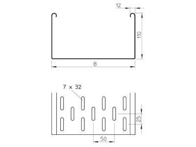 Mazeichnung 2 OBO MKS 120 FS Kabelrinne 110x200mm