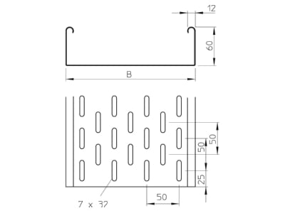 Dimensional drawing 1 OBO MKS 610 FS Cable tray 60x100mm
