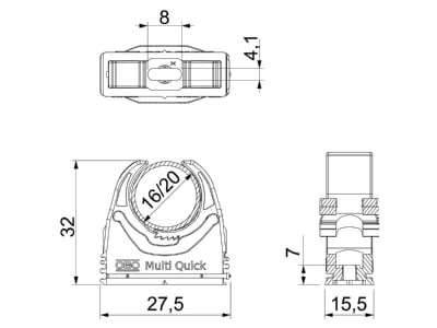 Mazeichnung 2 OBO M Quick M20 LGR Klemmschelle 16 20mm