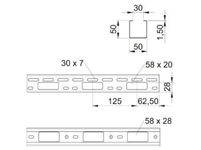 Dimensional drawing 2 OBO AZK 050 FT Cable tray 50x50mm