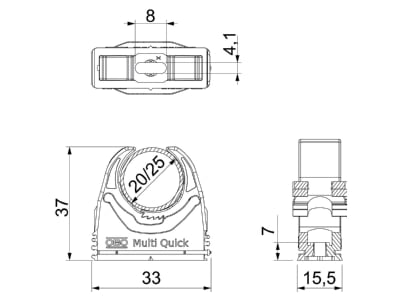 Mazeichnung 2 OBO M Quick M25 LGR Klemmschelle 20 25mm
