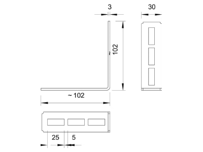 Dimensional drawing 1 OBO CMW90FT Coupler for support profile rail Steel
