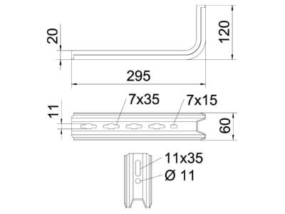 Mazeichnung 2 OBO TPSA 295 FS TP Stiel  Wand Stielausl  B295mm