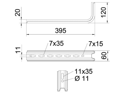 Mazeichnung 2 OBO TPSA 395 FS TP Stiel  Wand Stielausl  B395mm