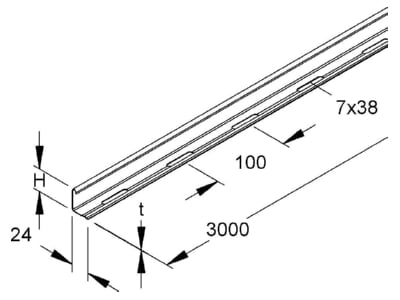 Dimensional drawing 1 Niedax RW 35 Separation profile for cable tray 3000mm
