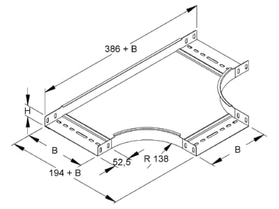 Dimensional drawing Niedax RTS 35 100 Tee for cable tray  solid wall  100x35mm