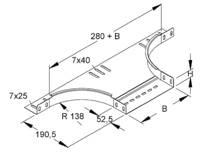 Dimensional drawing Niedax RTA 35 300 Add on tee for cable tray  solid wall 