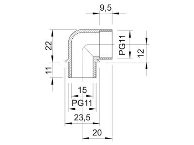 Maßzeichnung 2 OBO 107 W PG11 PA Winkelstutzen 90 Grad Iso lgr