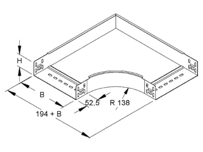 Dimensional drawing Niedax RES 60 100 Bend for cable tray  solid wall 