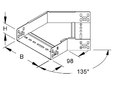 Dimensional drawing Niedax RBA 60 100 Bend for cable tray  solid wall 