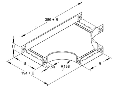 Dimensional drawing Niedax RTS 60 100 Tee for cable tray  solid wall  100x60mm