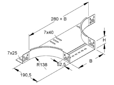 Dimensional drawing Niedax RTA 60 100 Add on tee for cable tray  solid wall 