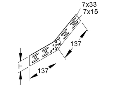 Dimensional drawing Niedax RGV 60 E3 Length  and angle joint for cable tray