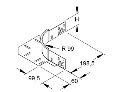 Dimensional drawing Niedax REK 60 Bend for cable tray  solid wall 