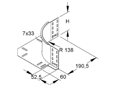 Dimensional drawing Niedax REK 110 Bend for cable tray  solid wall 