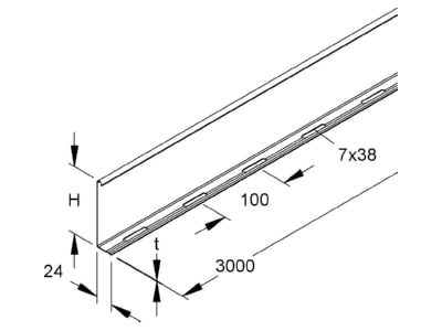 Dimensional drawing Niedax RW 110 Separation profile for cable tray 3000mm