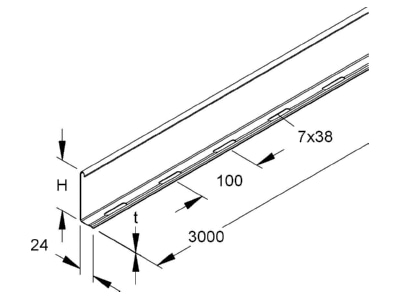 Dimensional drawing Niedax RW 85 Separation profile for cable tray 3000mm