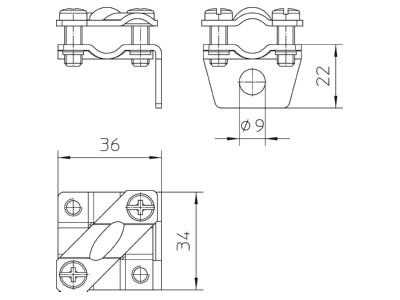 Dimensional drawing 2 OBO 951 Earth terminal clamp