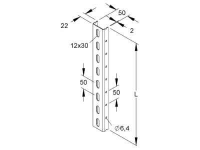 Dimensional drawing Niedax U 50 200 U profile 200x22x50mm