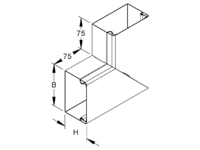 Dimensional drawing Niedax LUWC 60 150 Flat bend for wireway 150x60mm Steel