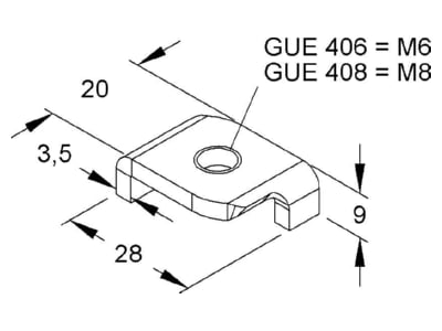 Dimensional drawing Niedax GUE 408 Strut nut M8