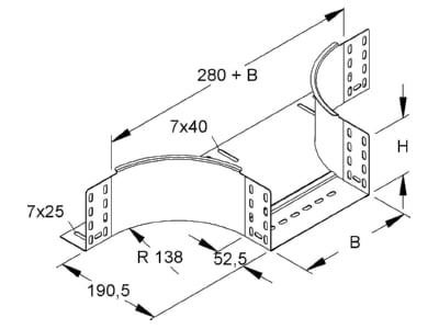 Dimensional drawing Niedax RTA 110 100 Add on tee for cable tray  solid wall 